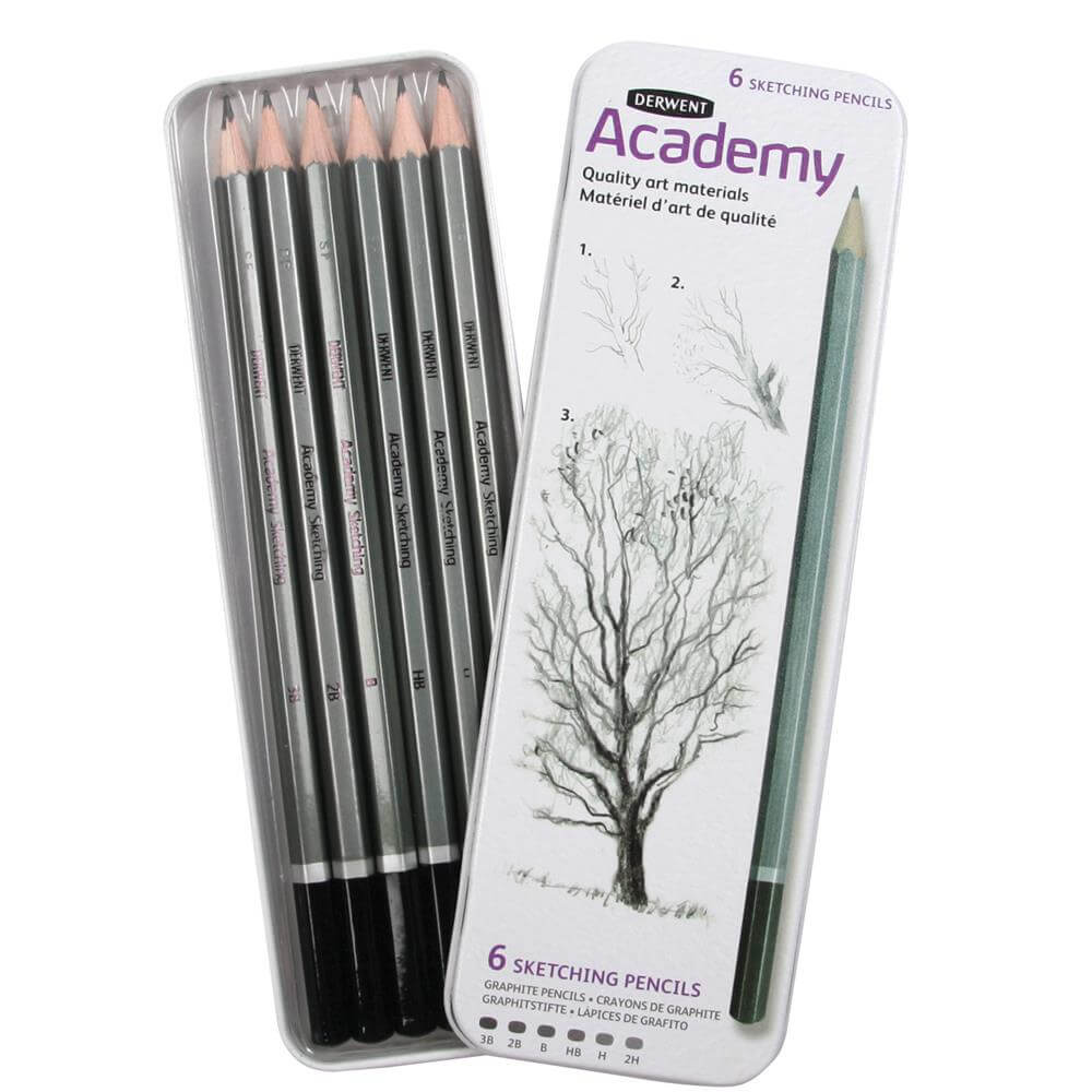 Derwent Academy 6 Sketching Pencils Tin